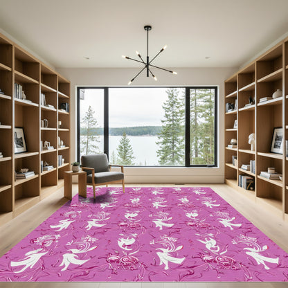 Vivid Fuchsia Floral Vine Medallion Rug