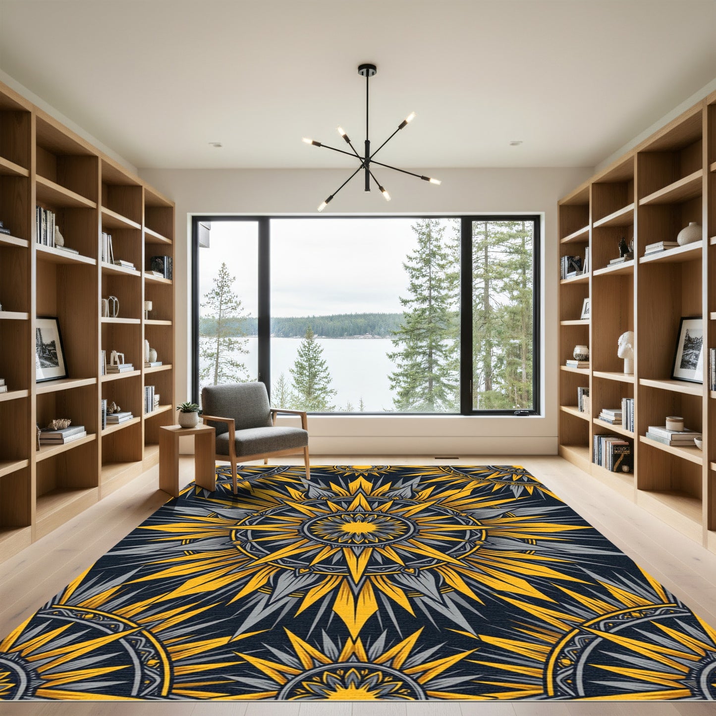 Golden Yellow Sunburst Mandala Rug