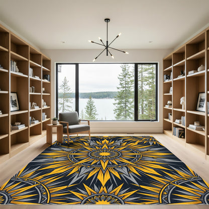 Golden Yellow Sunburst Mandala Rug