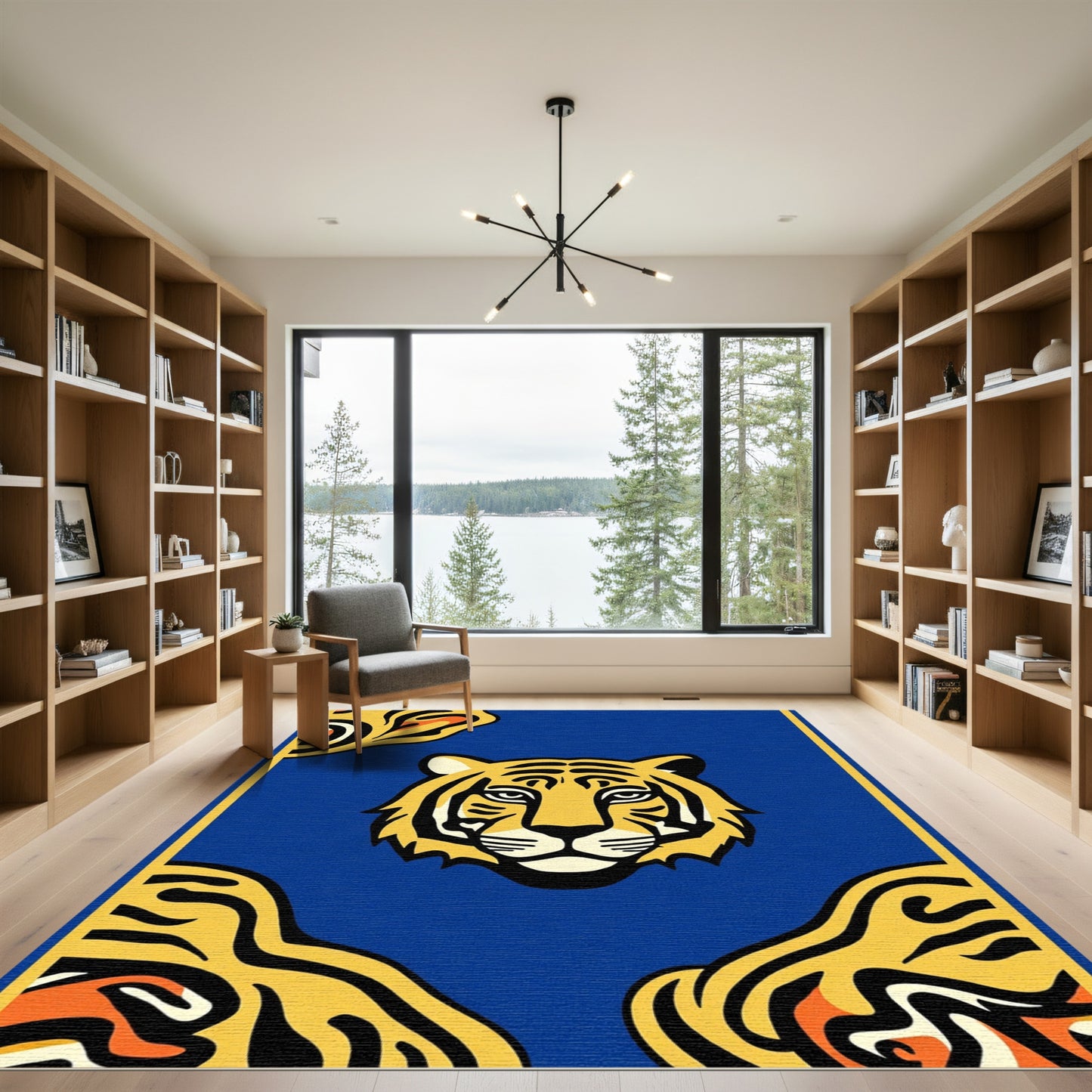 Bold Tiger Head Blue Abstract Rug
