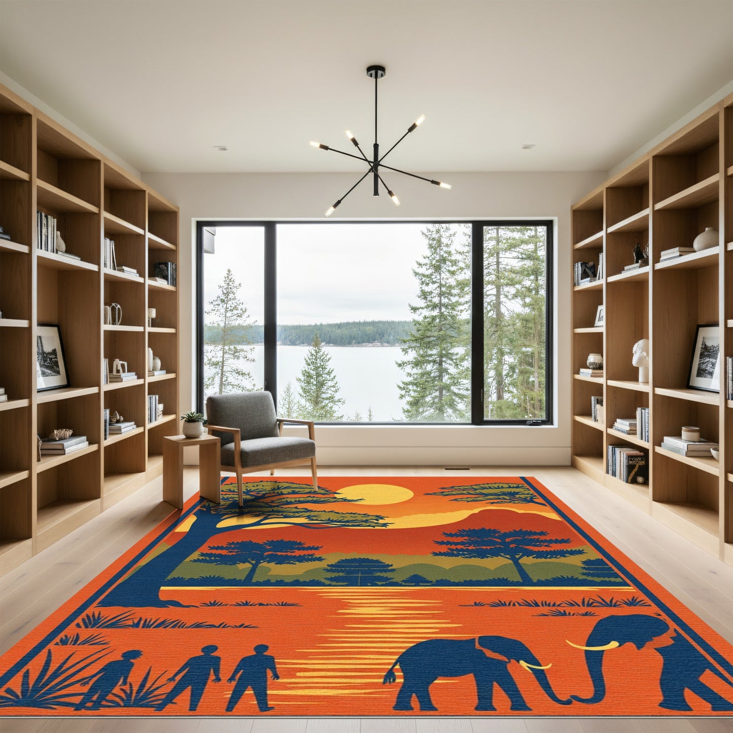 Vibrant Sunset Safari Elephant Landscape Rug