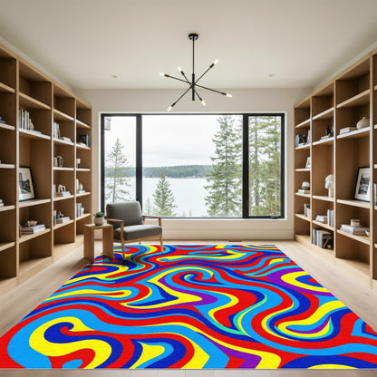 Vibrant Swirling Psychedelic Color Waves Rug