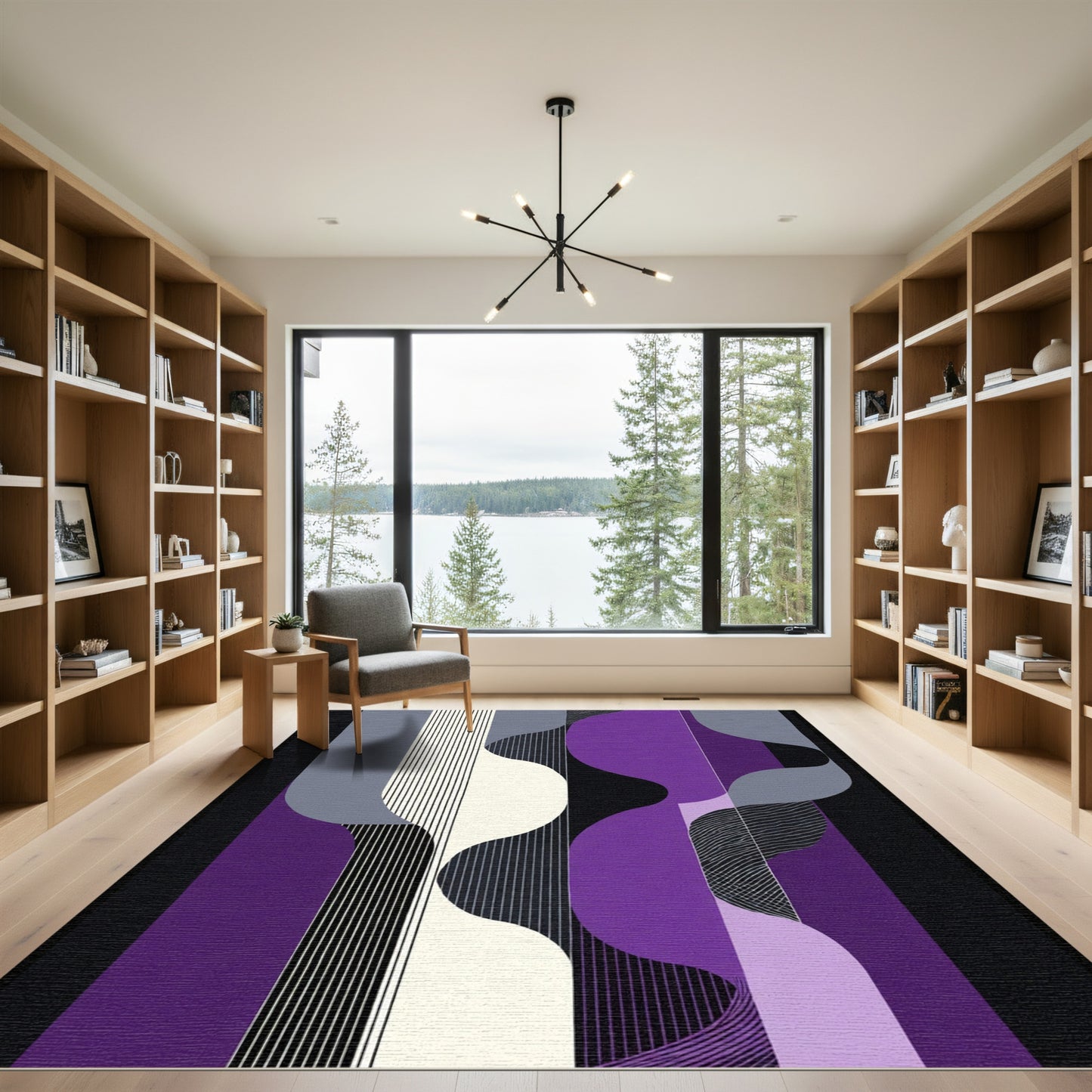 Amethyst Violet Abstract Wave Stripe Rug