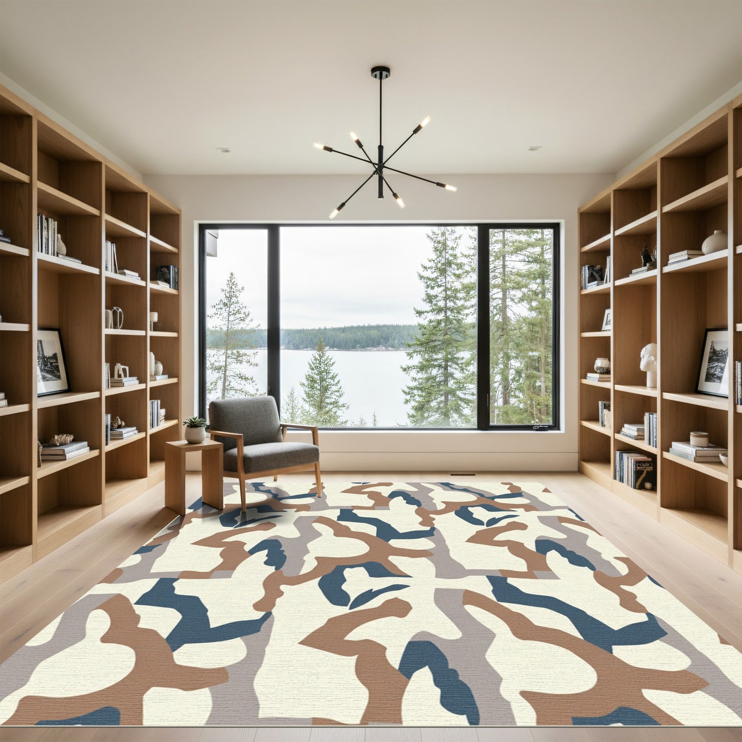 Earthy Woodland Camouflage Abstract Blocks Rug