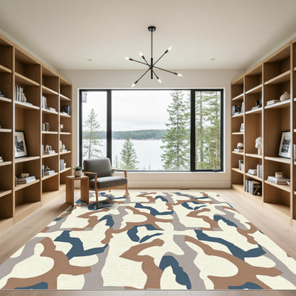 Earthy Woodland Camouflage Abstract Blocks Rug