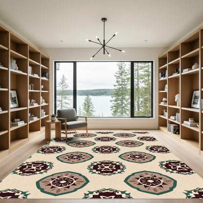 Brown Teal Ochre Medallion Rug