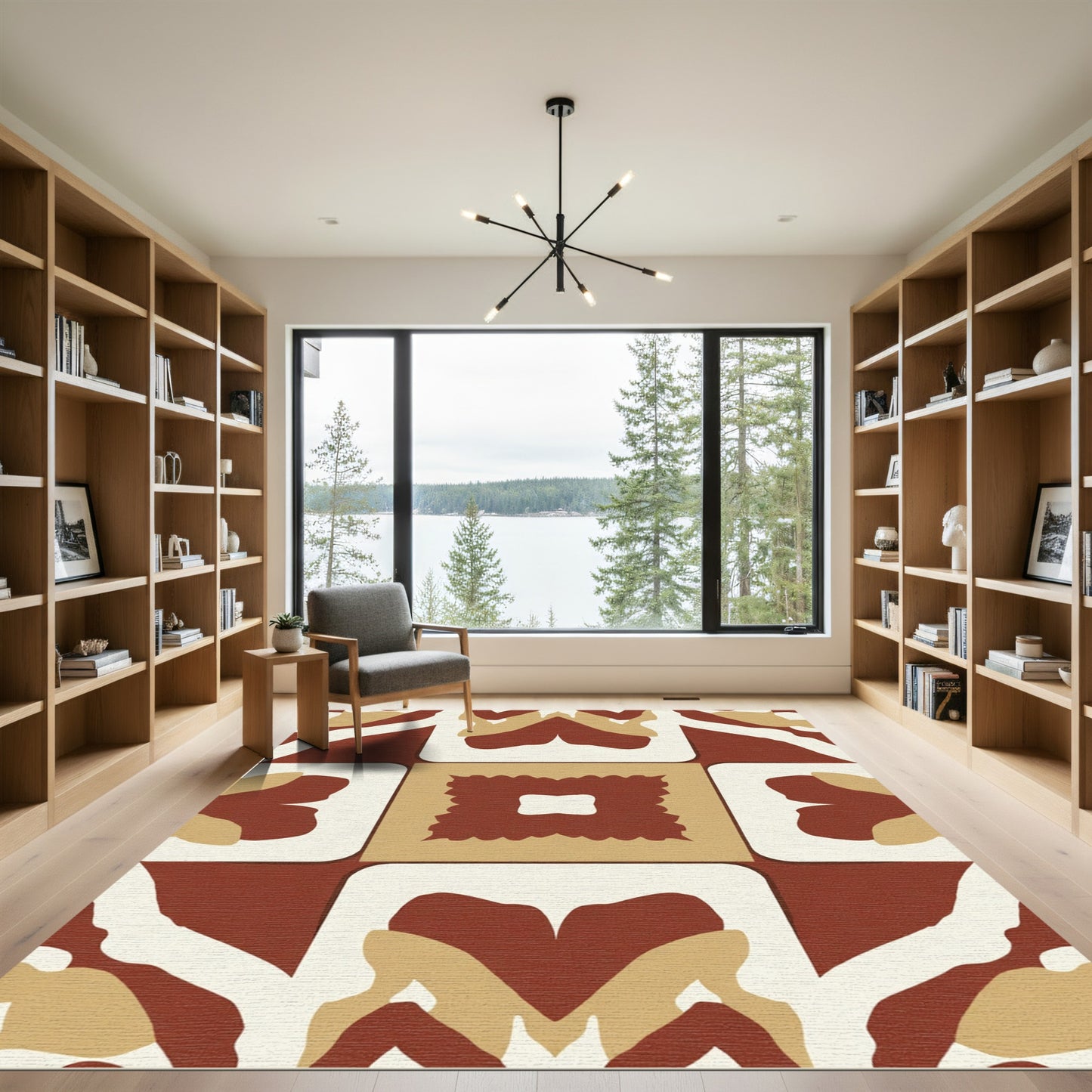 Terracotta Cream Geometric Floral Inlay Rug