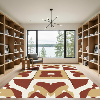 Terracotta Cream Geometric Floral Inlay Rug