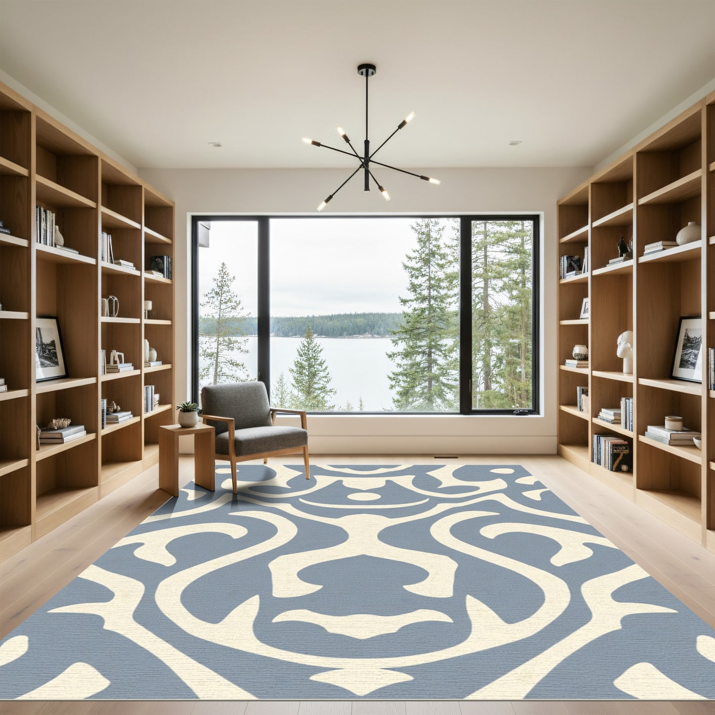 Pale Blue Cream Abstract Figure Rug