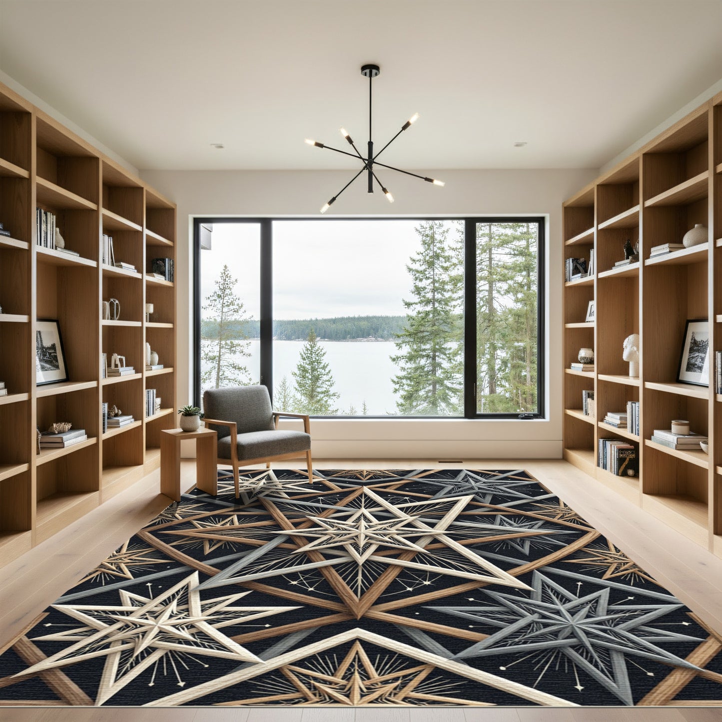 Geometric Starburst Wood Illusion Rug