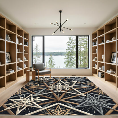Geometric Starburst Wood Illusion Rug