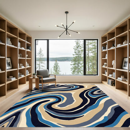 Deep Blue Neutral Swirl Agate Rug