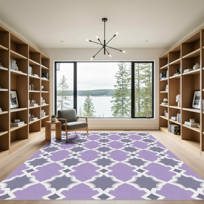 Lavender Gray Quatrefoil Geometric Rug