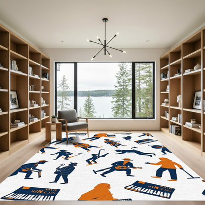 Orange Blue Musician Group Scene Rug