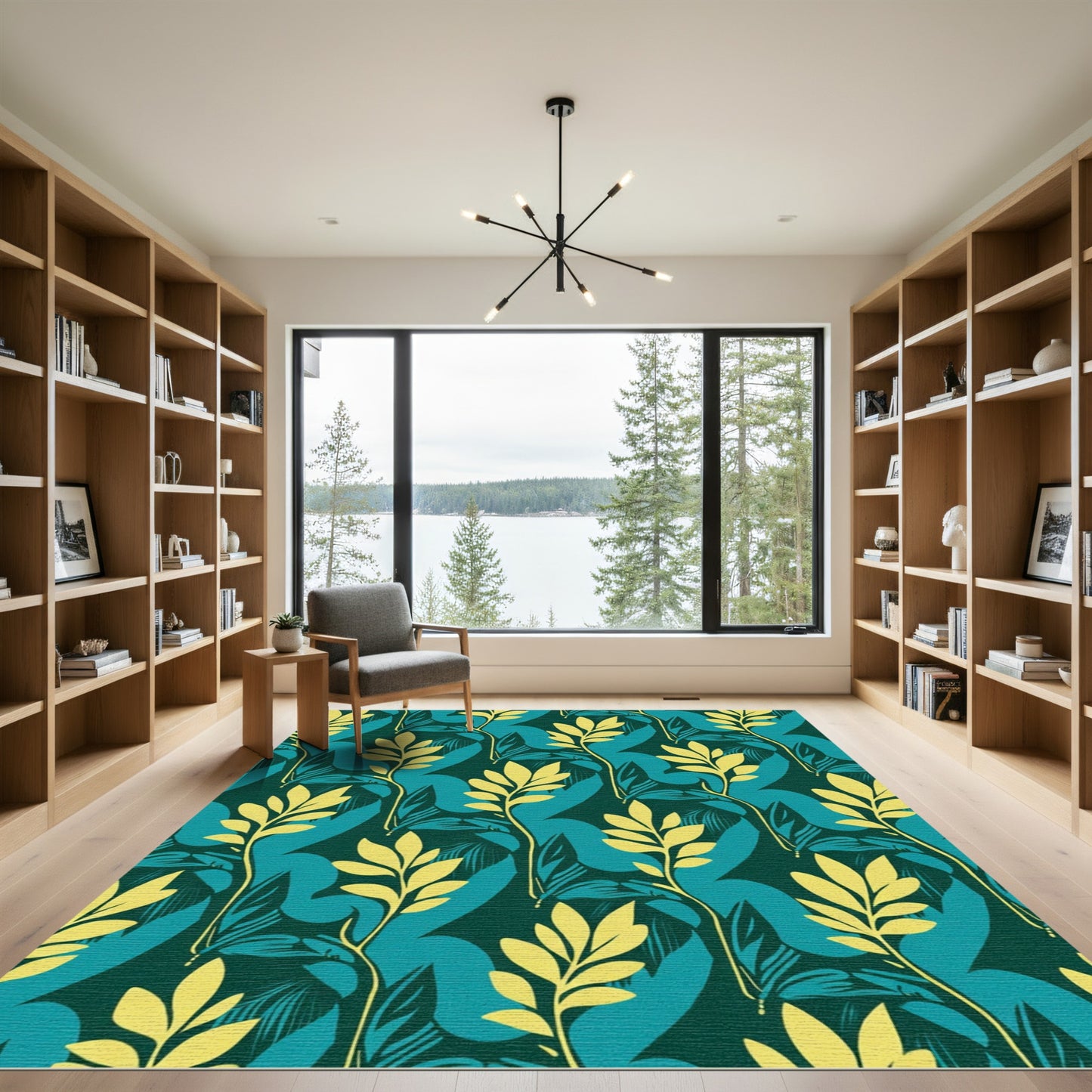 Emerald Teal Yellow Leafy Vine Rug