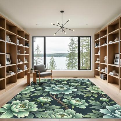 Elegant Sage Peony Floral Botanical Rug