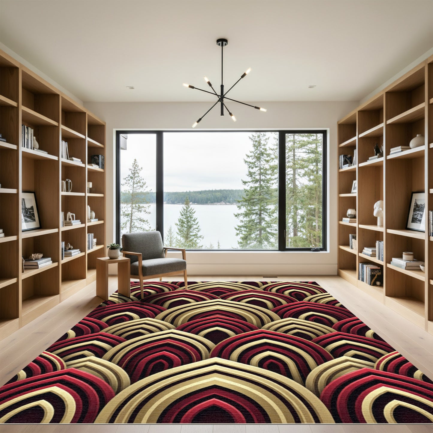 Crimson Gold Layered Arch Geometric Rug