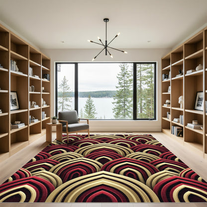 Crimson Gold Layered Arch Geometric Rug