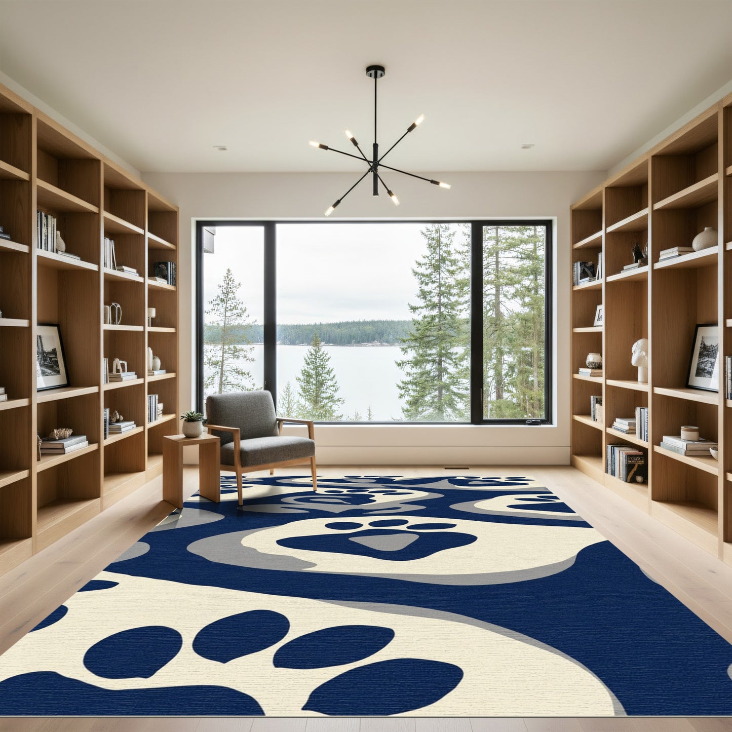 Deep Blue Paw Print Camouflage Rug