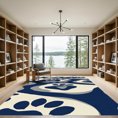 Deep Blue Paw Print Camouflage Rug