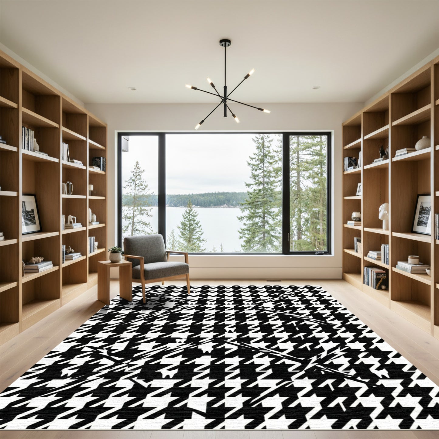 Abstract Black and White Houndstooth Tooth Rug