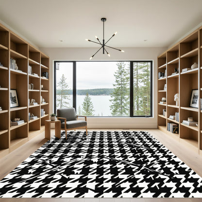 Abstract Black and White Houndstooth Tooth Rug