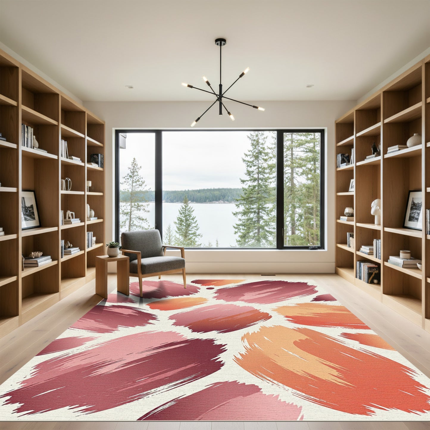 Bold Brushstroke Abstract Crimson Ochre Rug