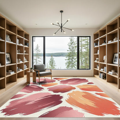 Bold Brushstroke Abstract Crimson Ochre Rug