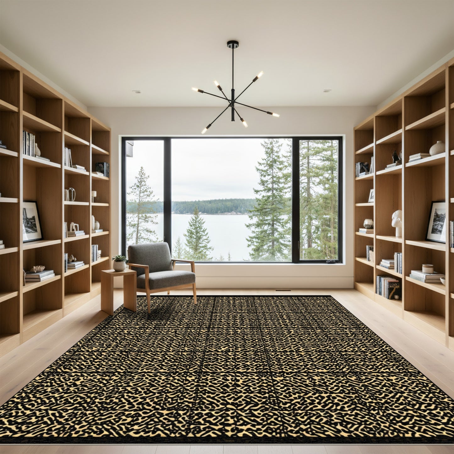 Golden Black Organic Abstract Rug