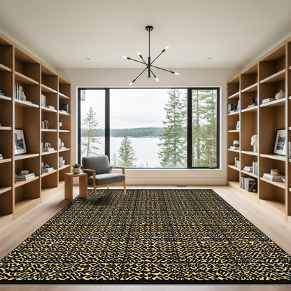 Golden Black Organic Abstract Rug