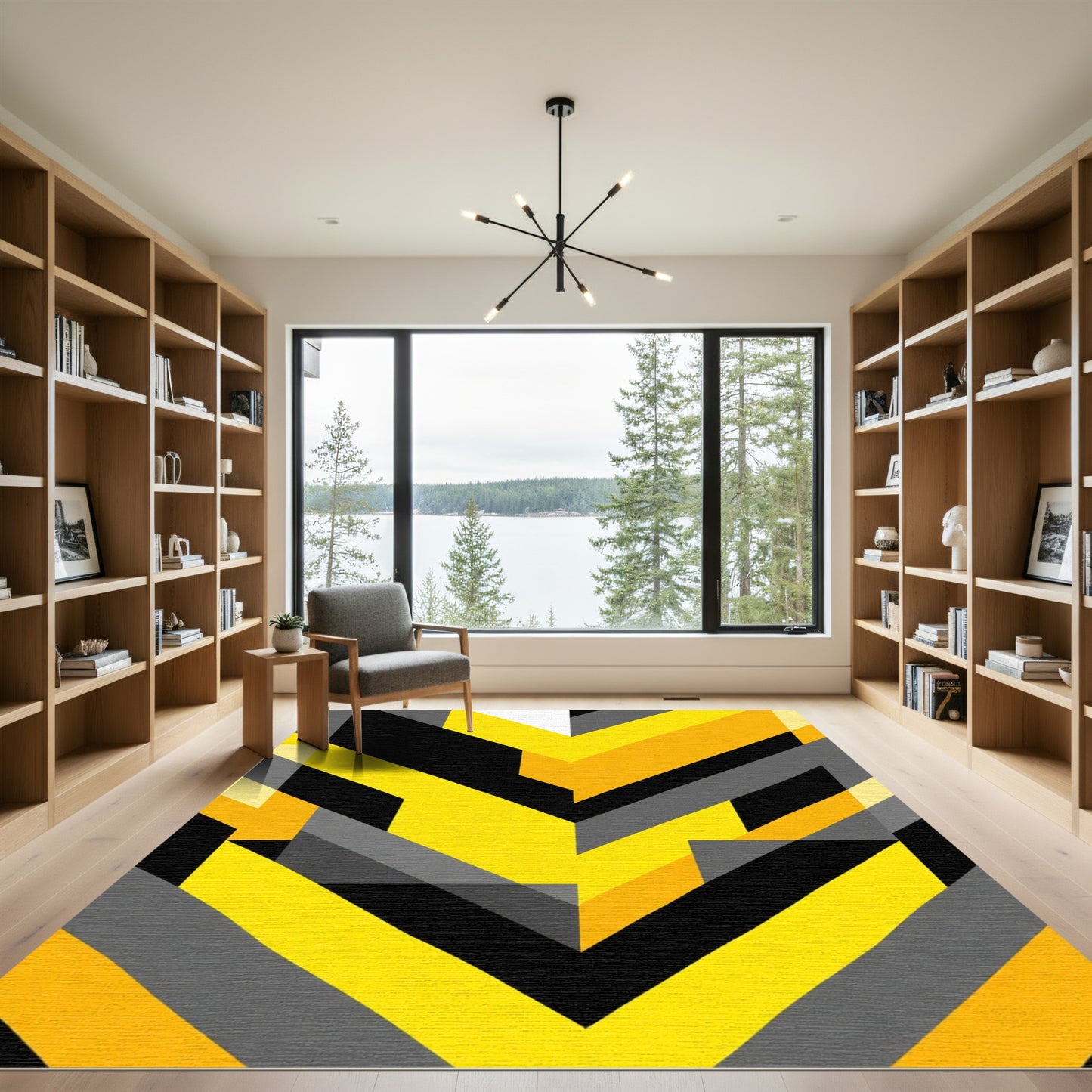 Modern Yellow Black Gray Geometric Rug