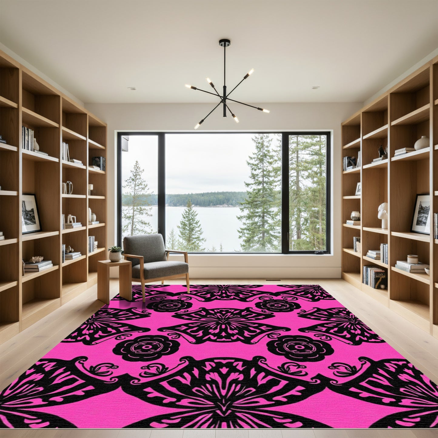 Hot Pink Black Butterfly Lace Rug