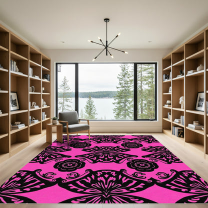 Hot Pink Black Butterfly Lace Rug