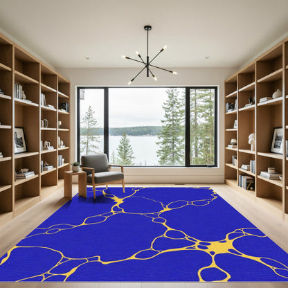 Bold Yellow Veins on Cobalt Blue Rug