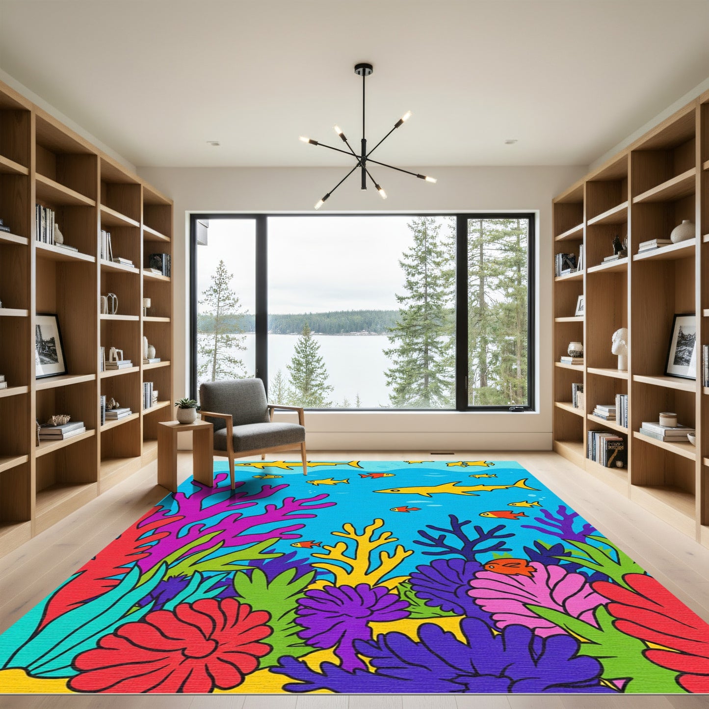 Ocean Life Colorful Coral Reef Scene Rug
