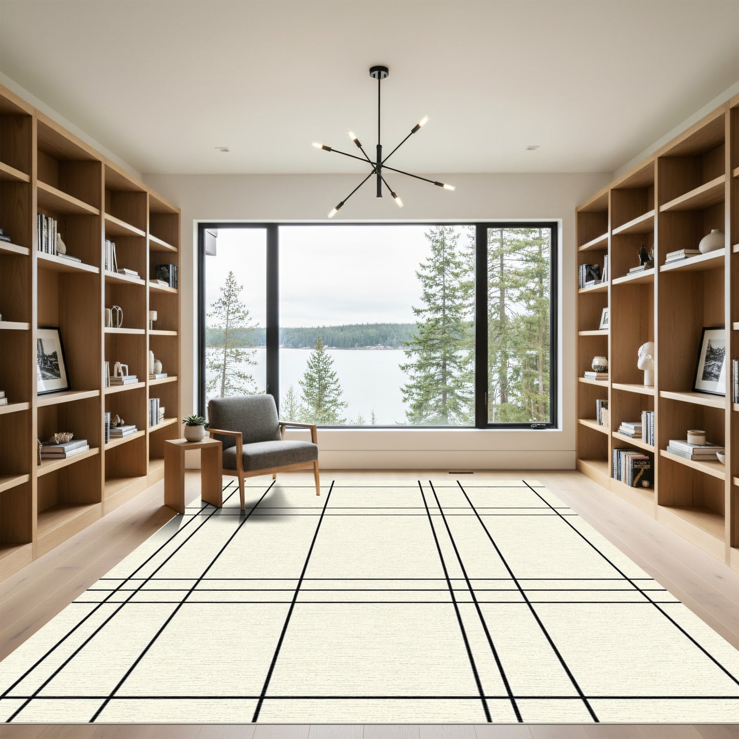Minimalist Ivory Black Grid Rug