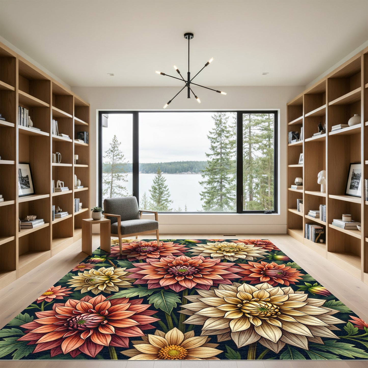 Vibrant Autumnal Dahlia Floral Bouquet Rug