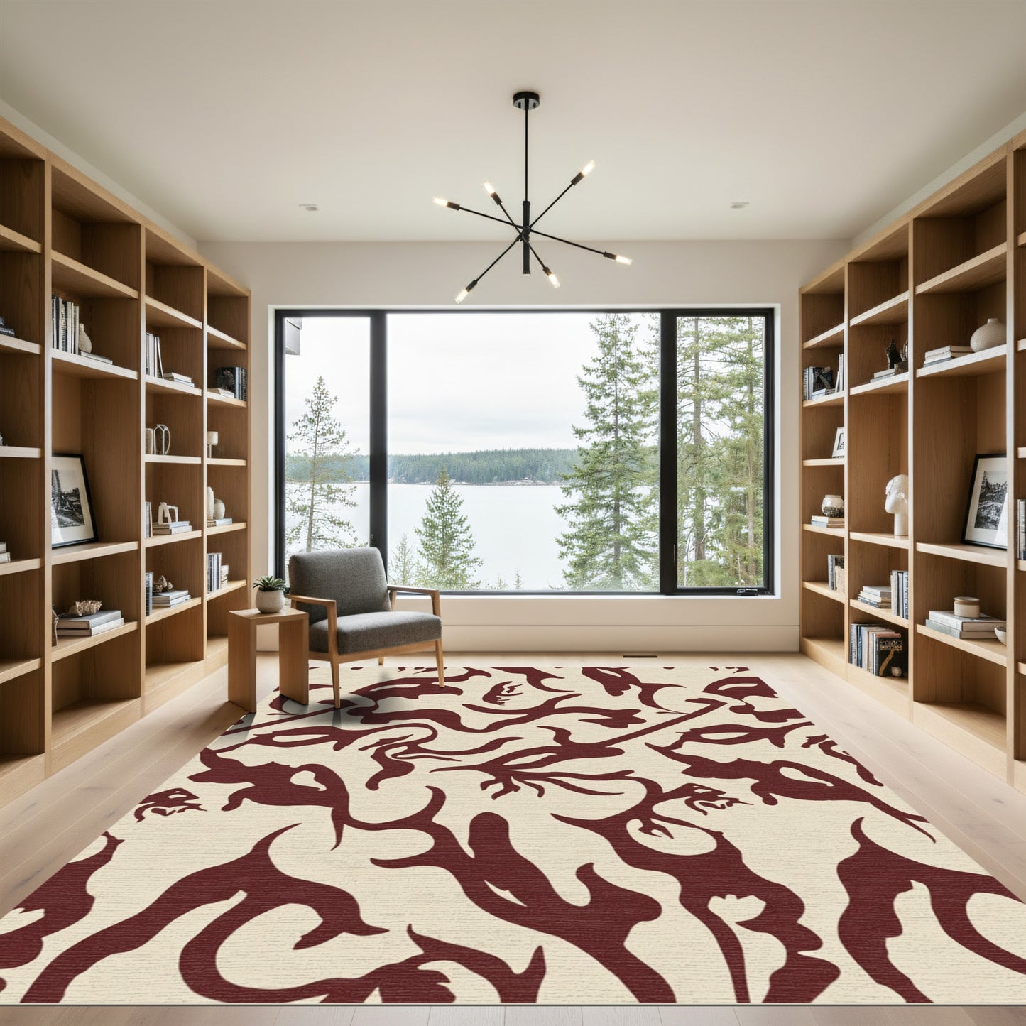 Rich Burgundy Abstract Organic Flow Rug