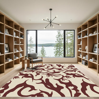 Rich Burgundy Abstract Organic Flow Rug