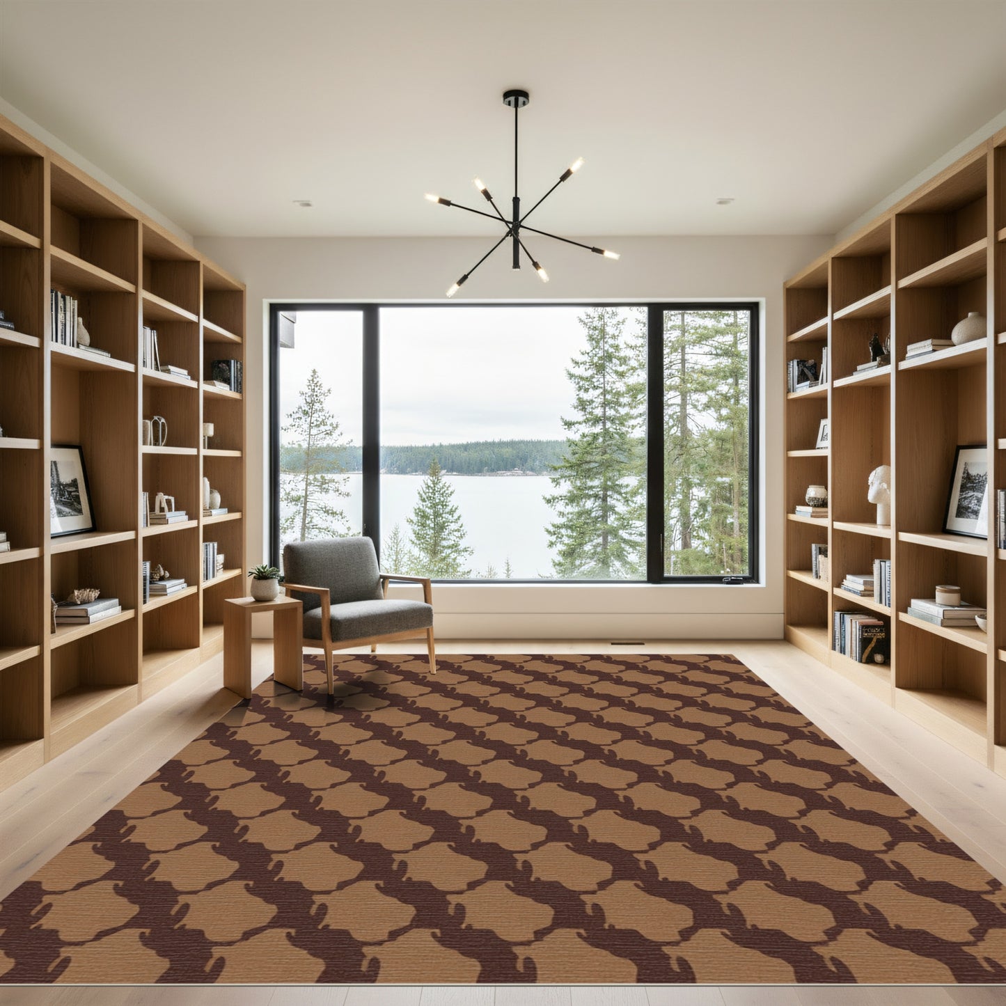 Classic Brown Interlocking Swirl Rug