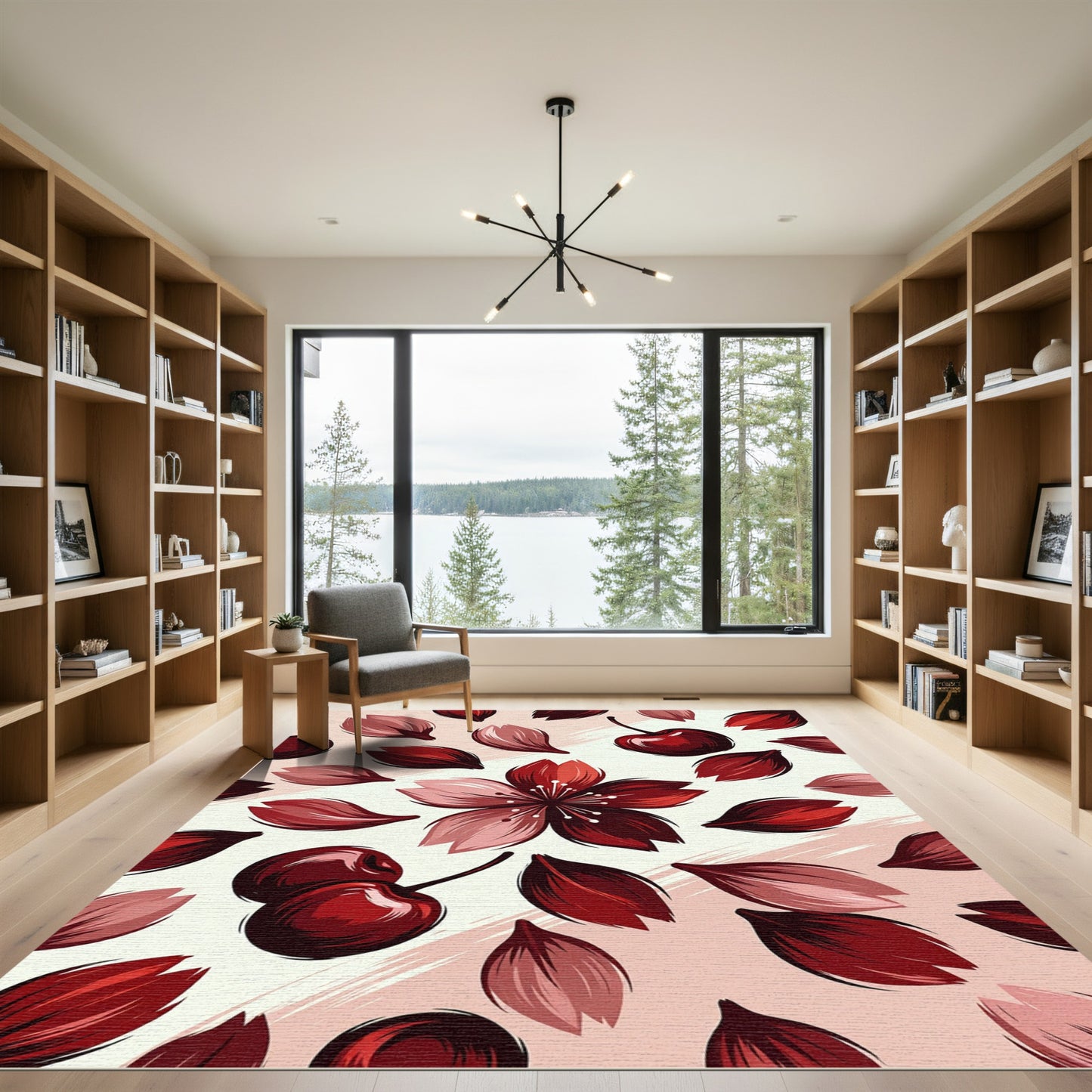 Red Cherry Blossom Garden Rug
