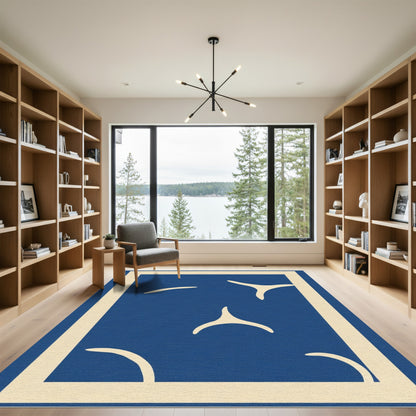 Deep Blue Abstract Organic Forms Rug
