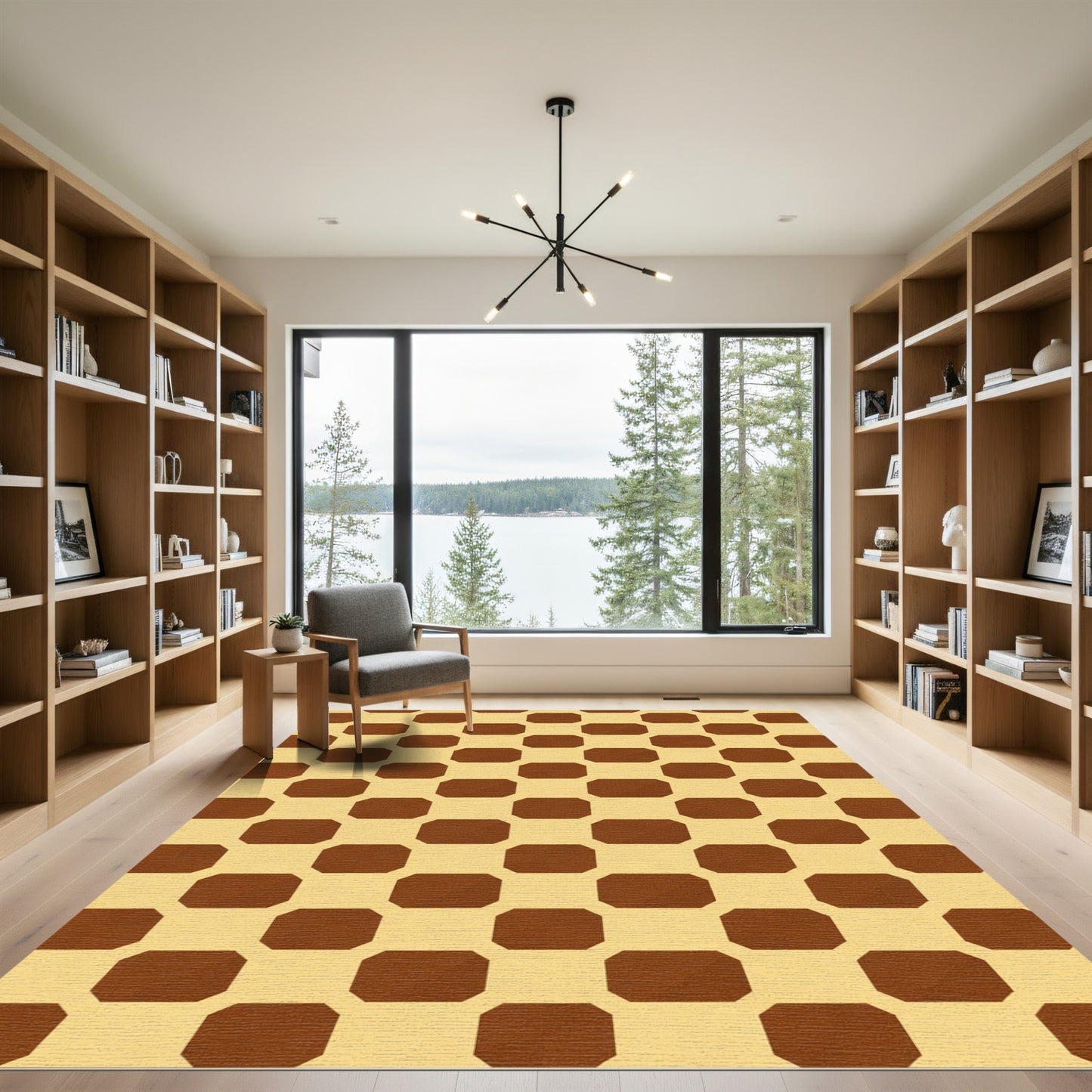 Warm Brown Octagon Geometric Rug
