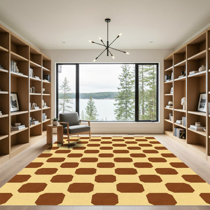 Warm Brown Octagon Geometric Rug