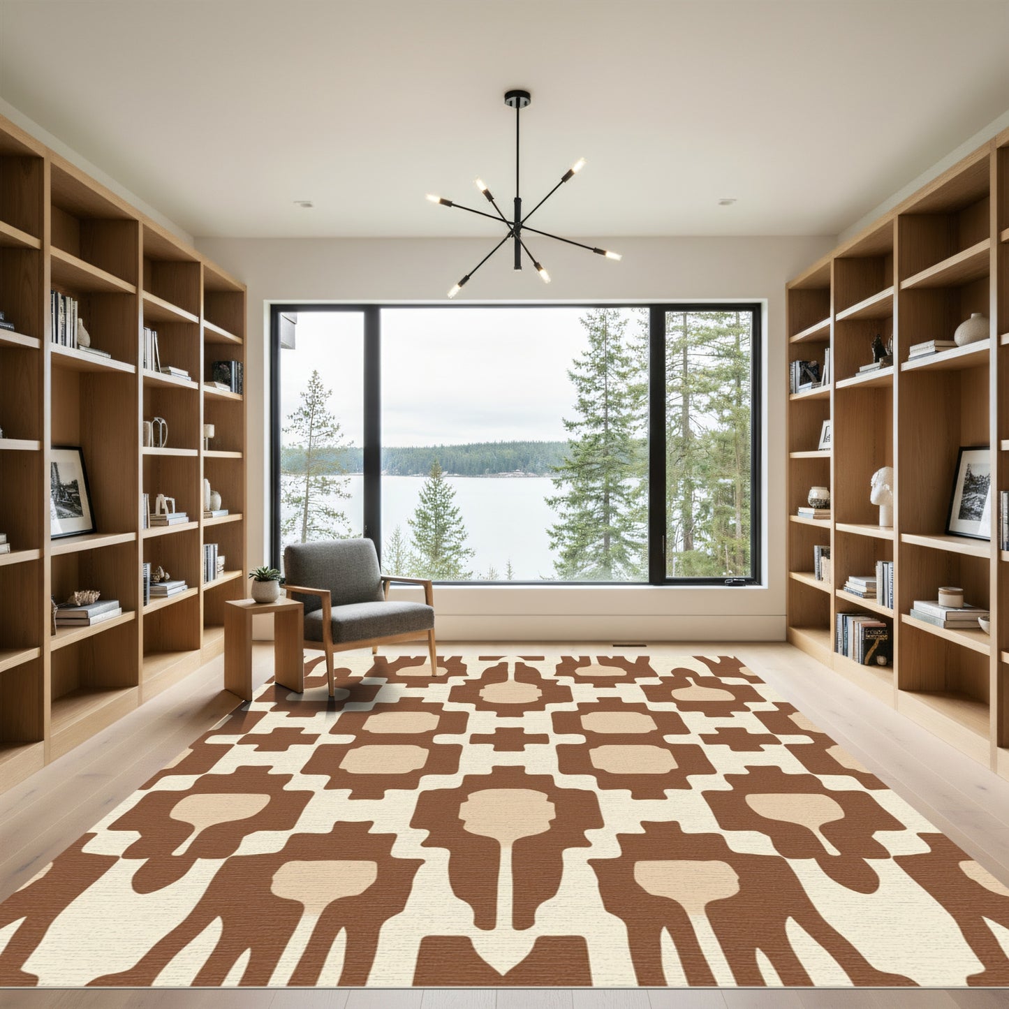 Brown Beige Abstract Tribal Rug