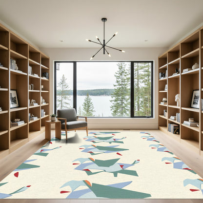 Abstract Blue Green Red Organic Shapes Rug