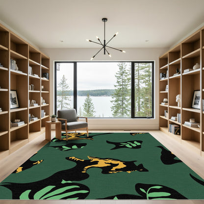 Emerald Black Yellow Abstract Foliage Rug