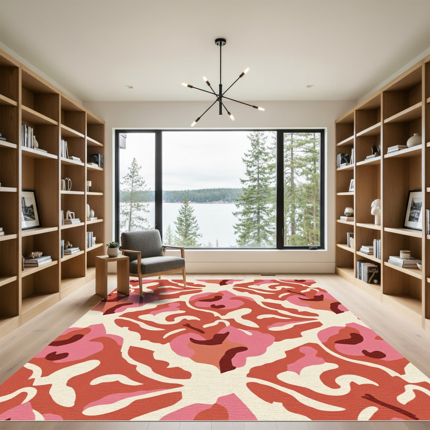 Crimson Pink Abstract Organic Shapes Rug