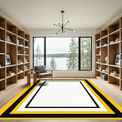Bold Yellow Black White Rectangular Frame Rug