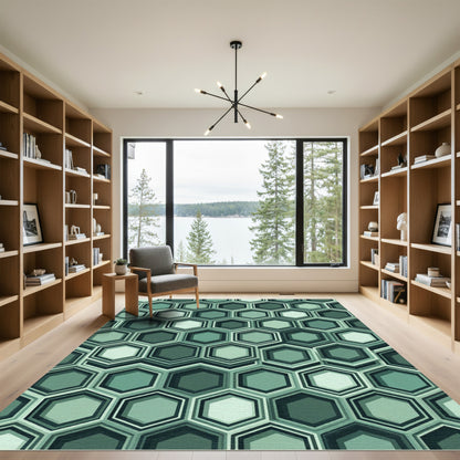 Sophisticated Sage Hexagonal Geometric Art Rug